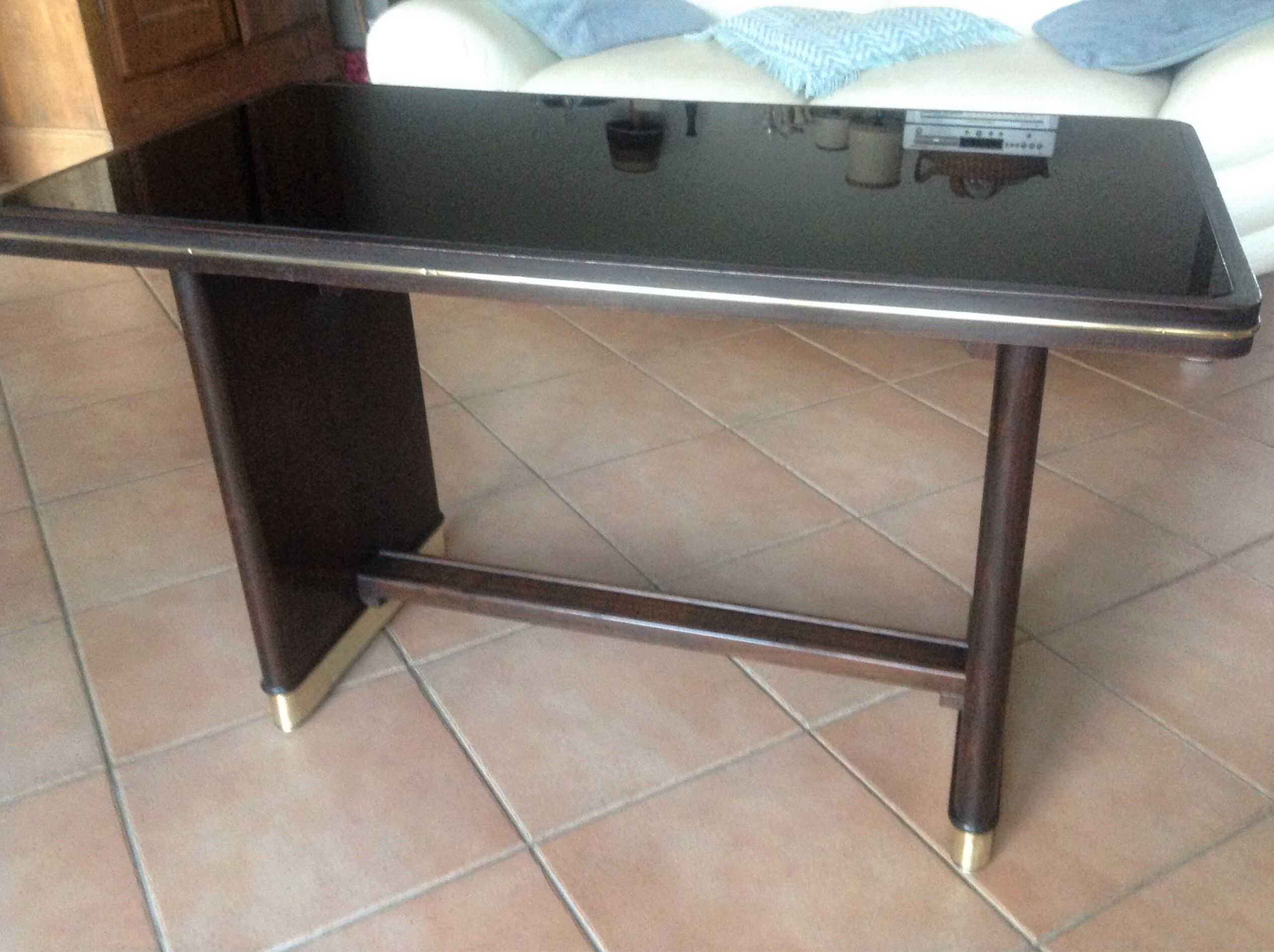 Coffee table with black glass top / 40s-50s