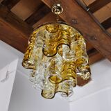 Two-tone chandelier by Zero Quattro, orange and transparent murano glass, Italy, 1970