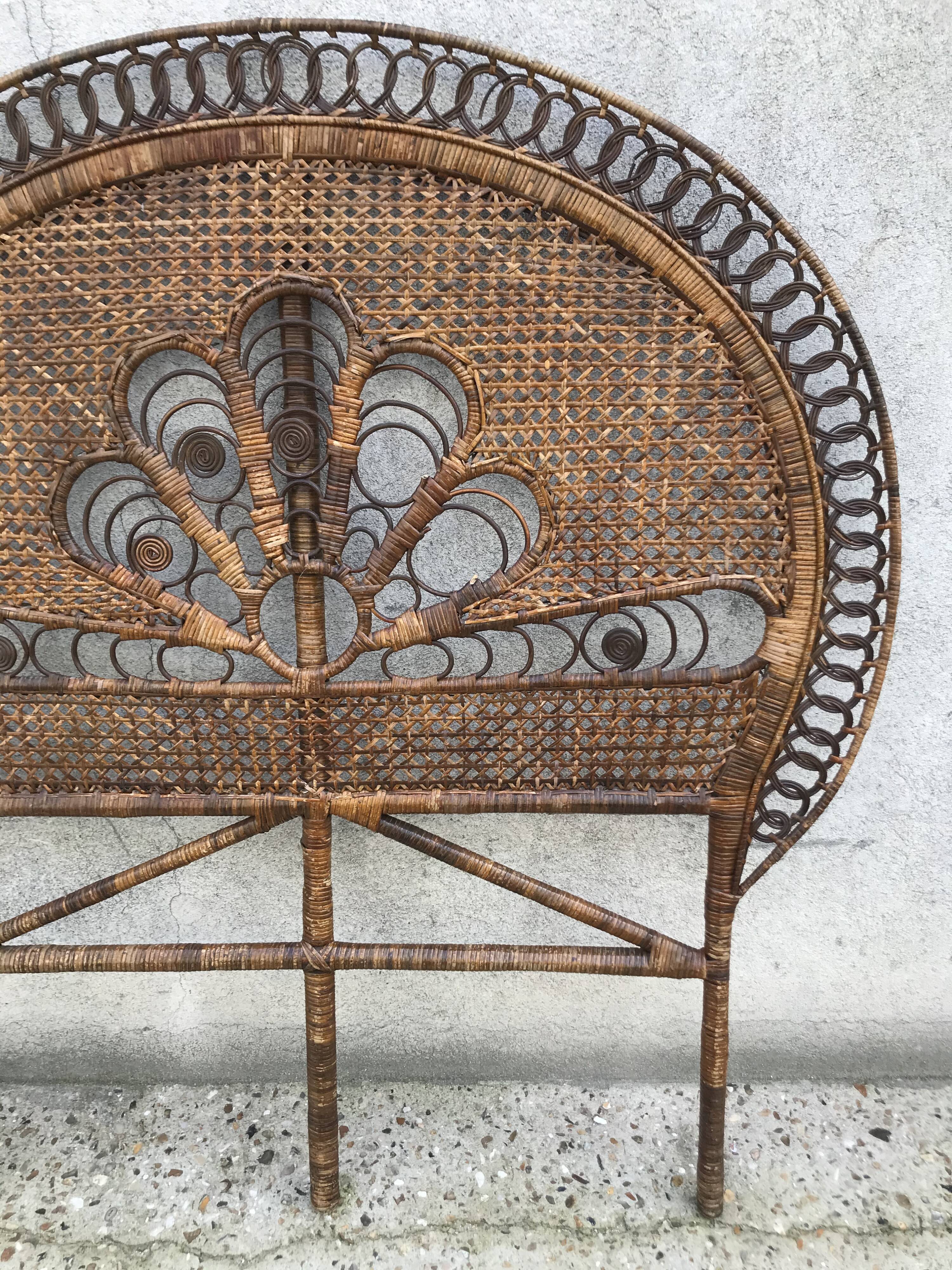 Rattan peacock headboard