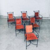 Wrought Iron and Leather Swirl Dining Chairs, Spain, 1960s, Set of 6