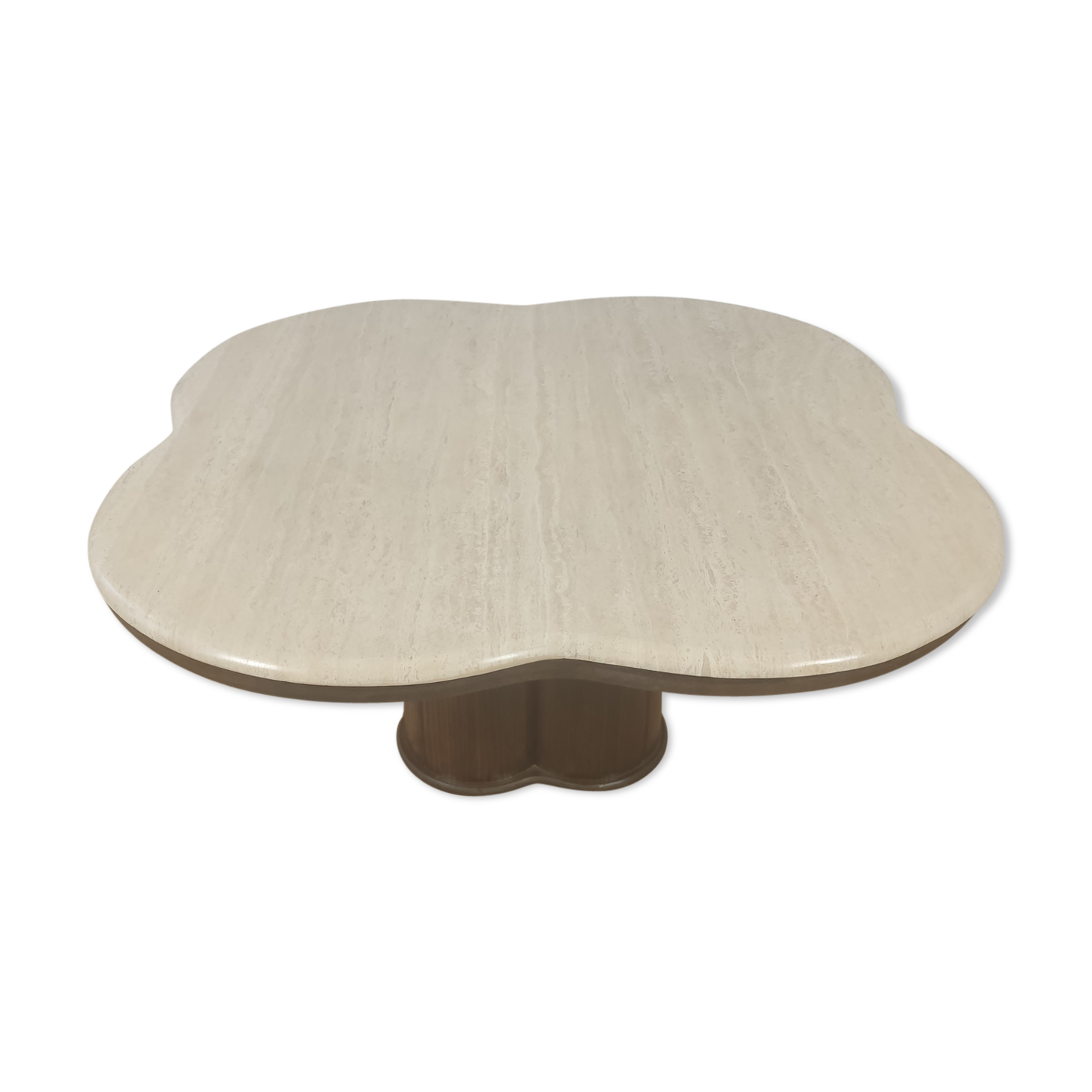 Coffee table in travertine and wood 80s