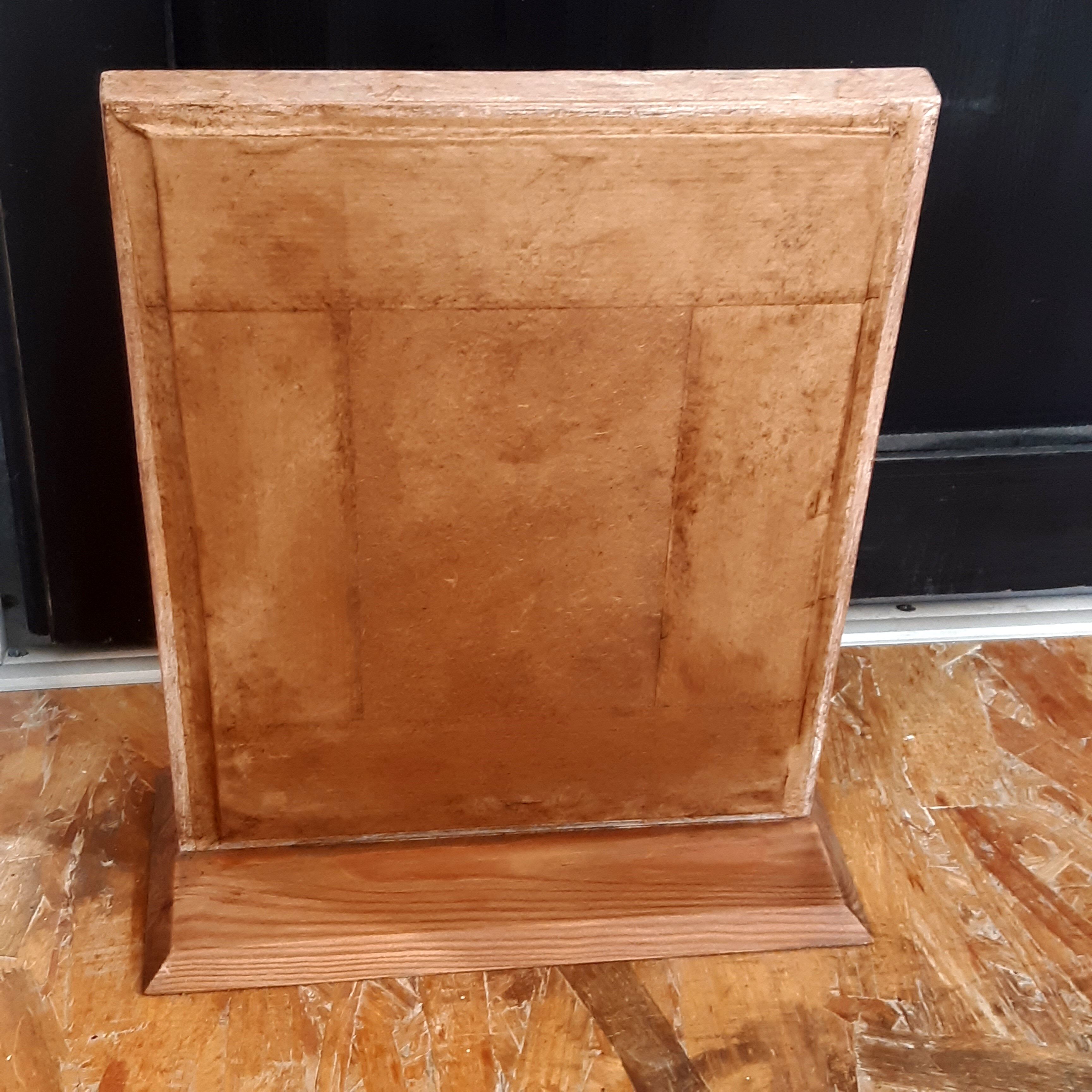 Wooden mirror on base, patinated, flowers