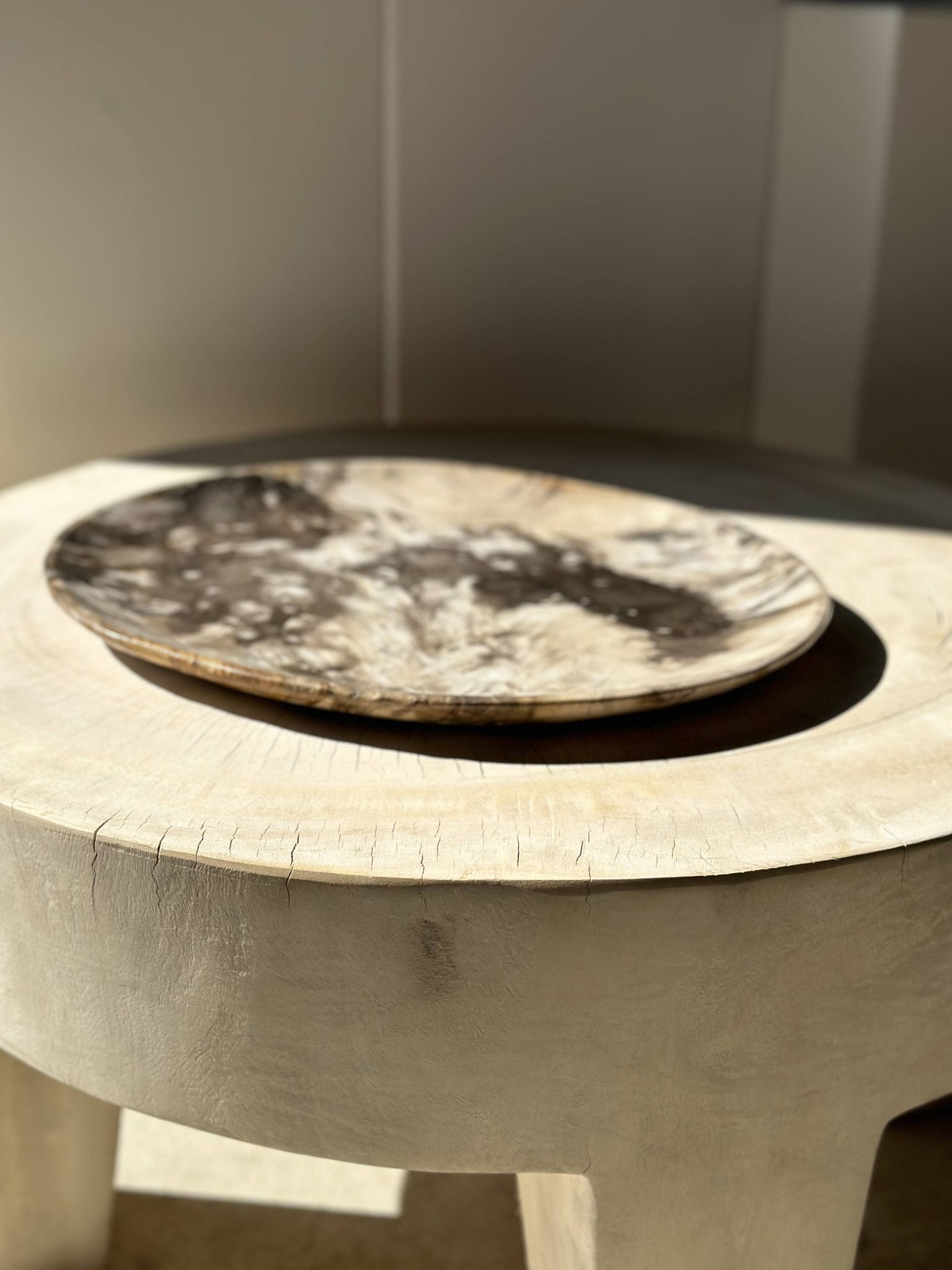 Très grand vide poche ou plat en bois pétrifié