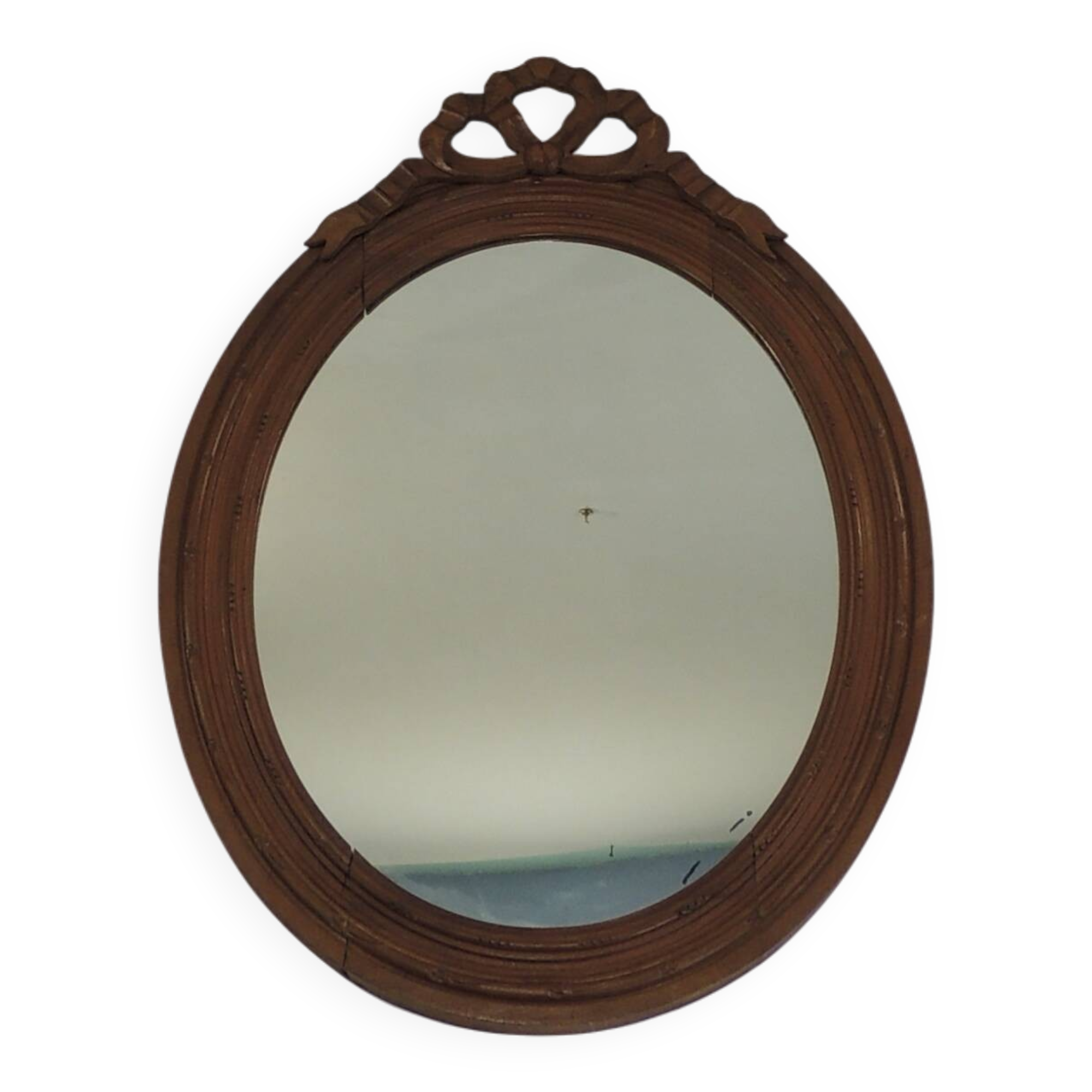 Antique oval mirror in carved wood – Louis XVI style, ribbon bow decoration, mid