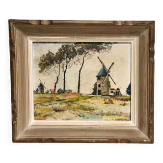 Ancien tableau / huile moulins dans la région de nice
