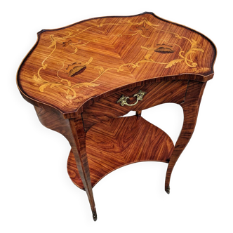 Old small table (kidney) in rosewood marquetry Louis XV style