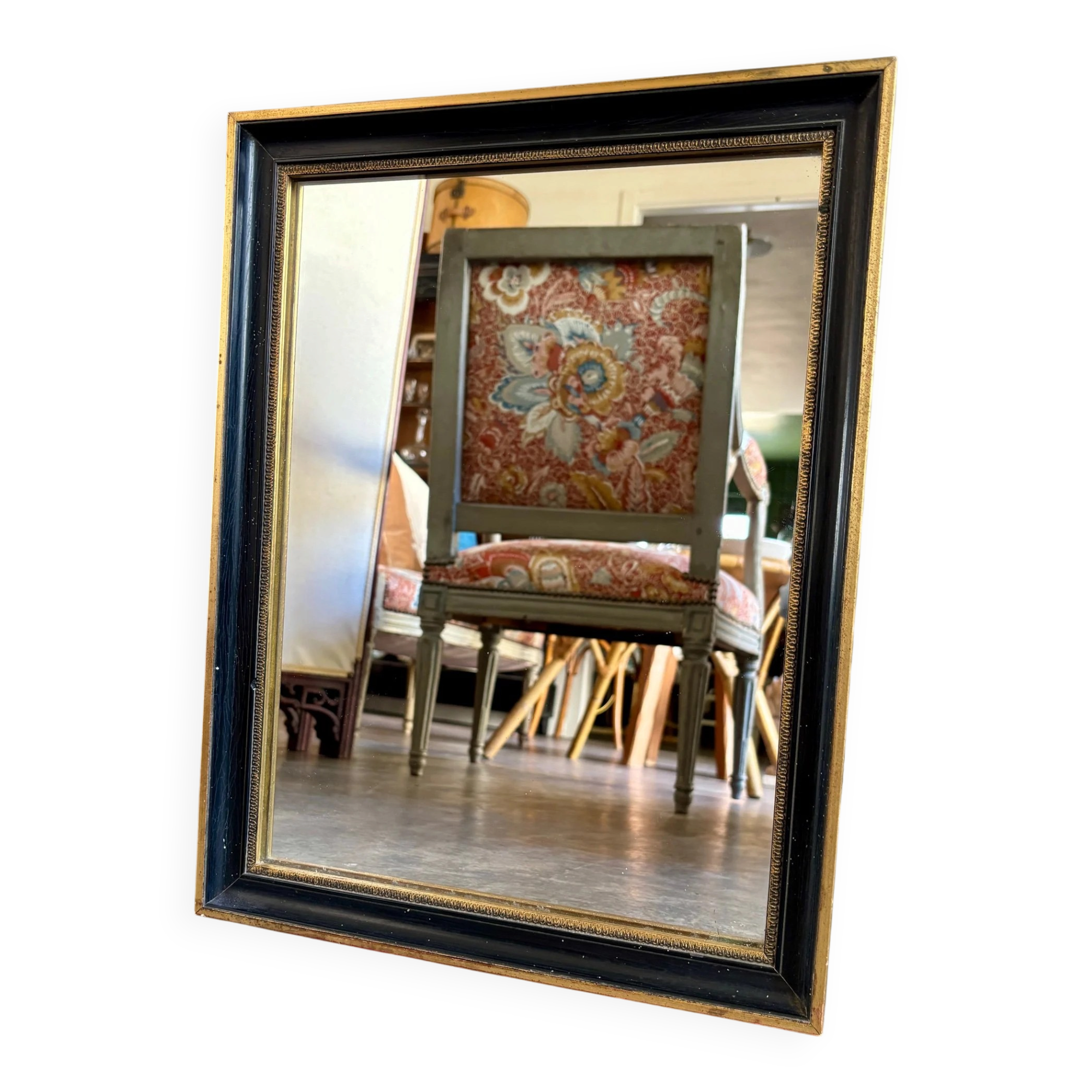 Miroir rectangulaire en bois noir et doré 45 x 35 cm