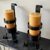 Pair of vintage brutalist iron candlesticks