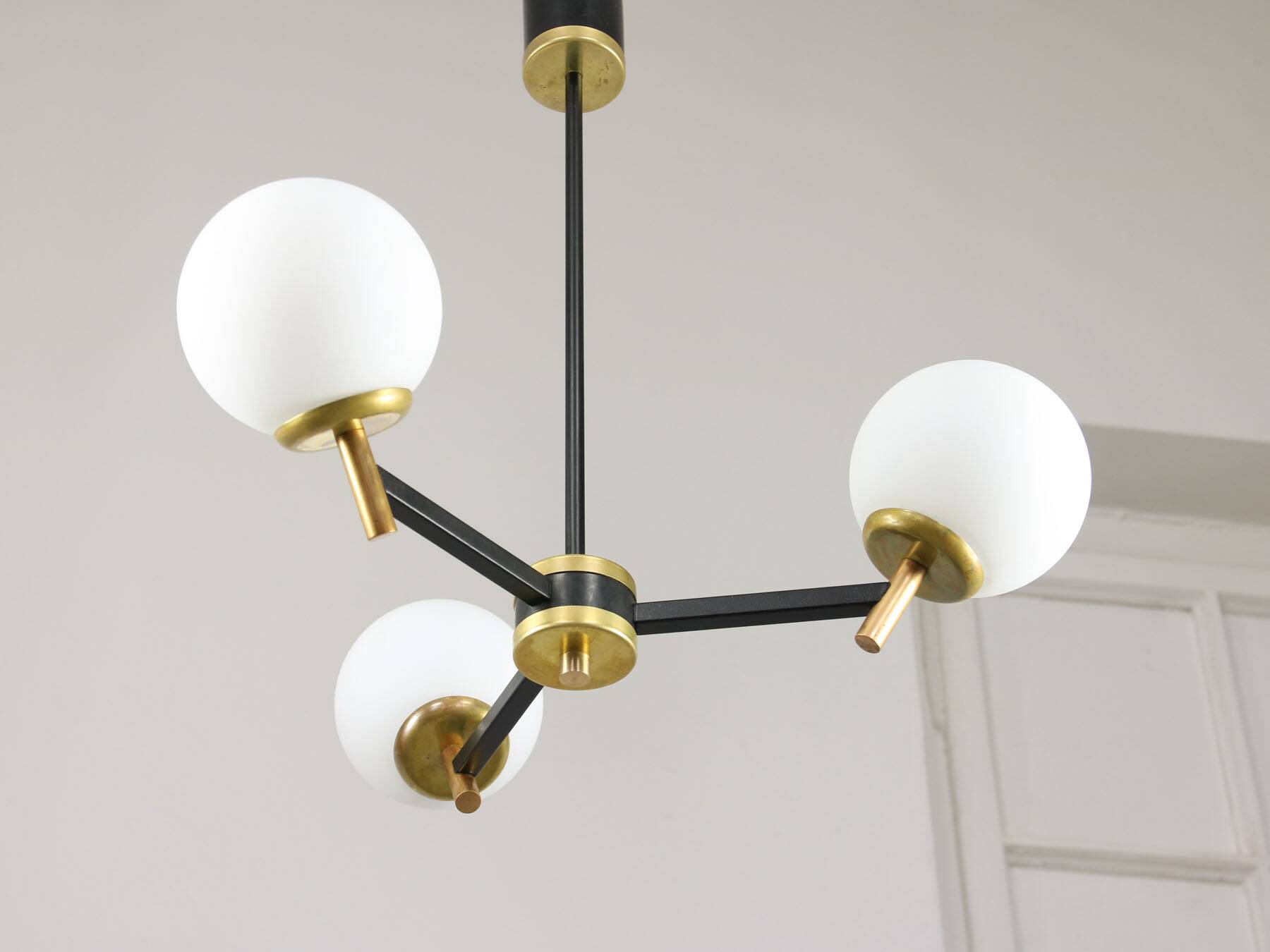 Mid-century italian brass and opaline chandelier