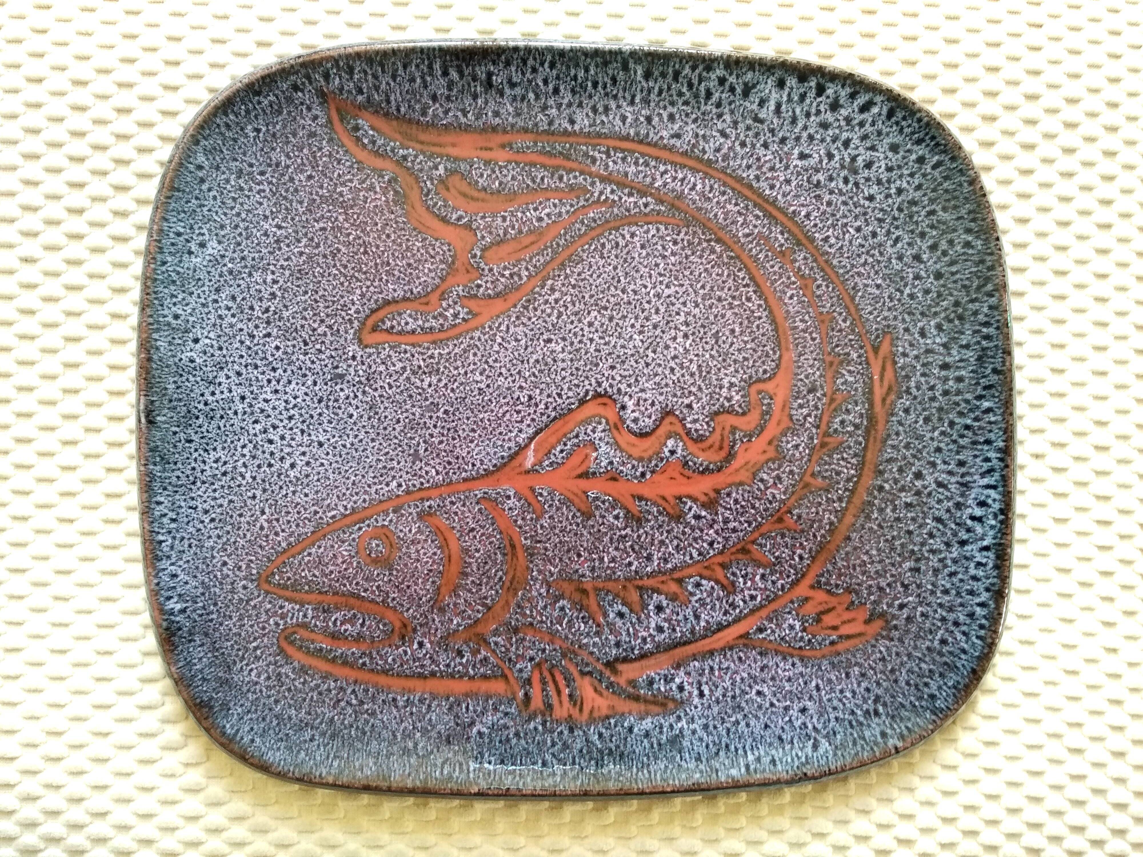 Ceramic dish with fish decoration, Notre Dame du Bec Abbey, 1960s