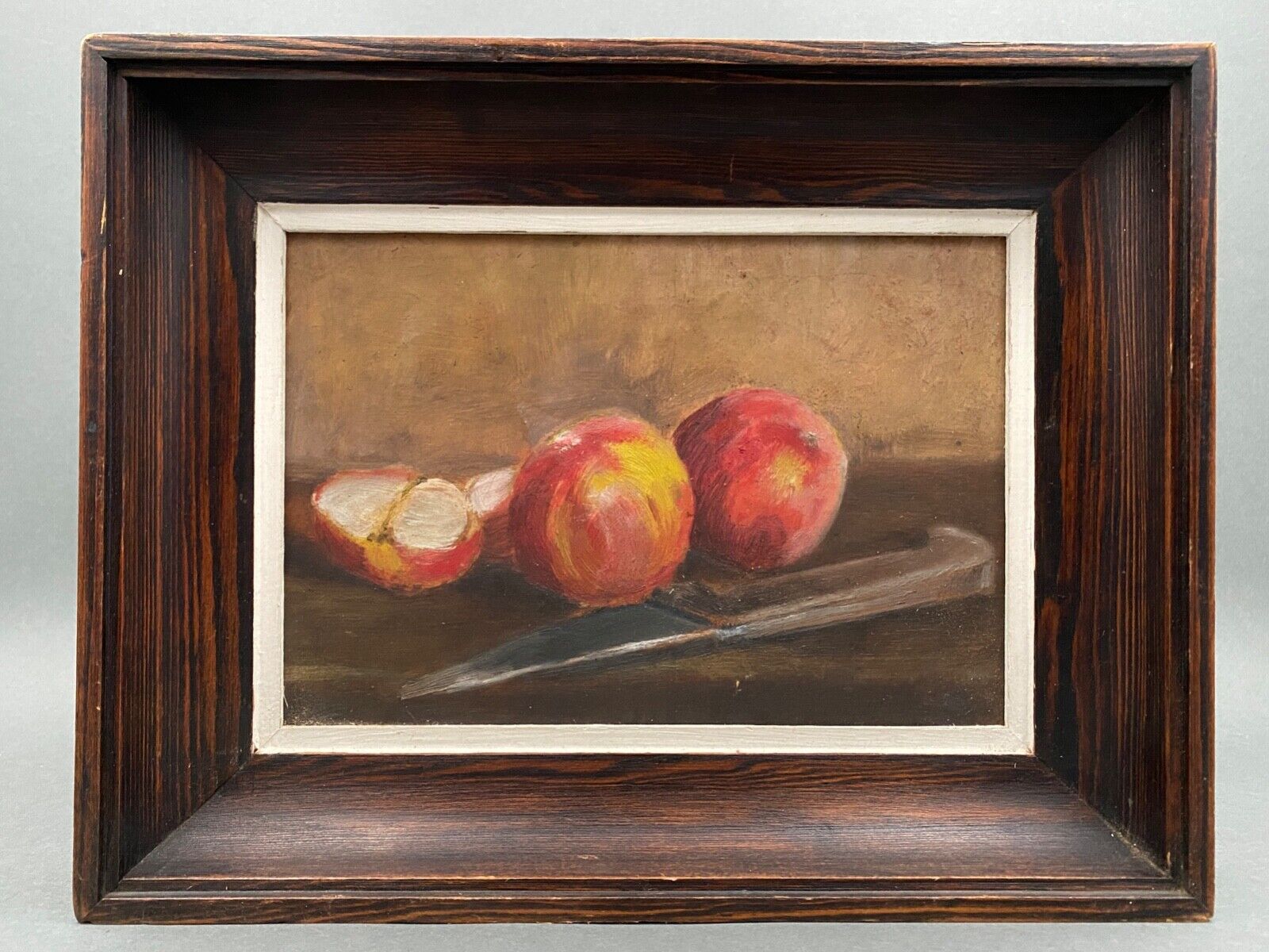 Oil on Isorel signed Still Life with Fruits XXth Natural wood frame