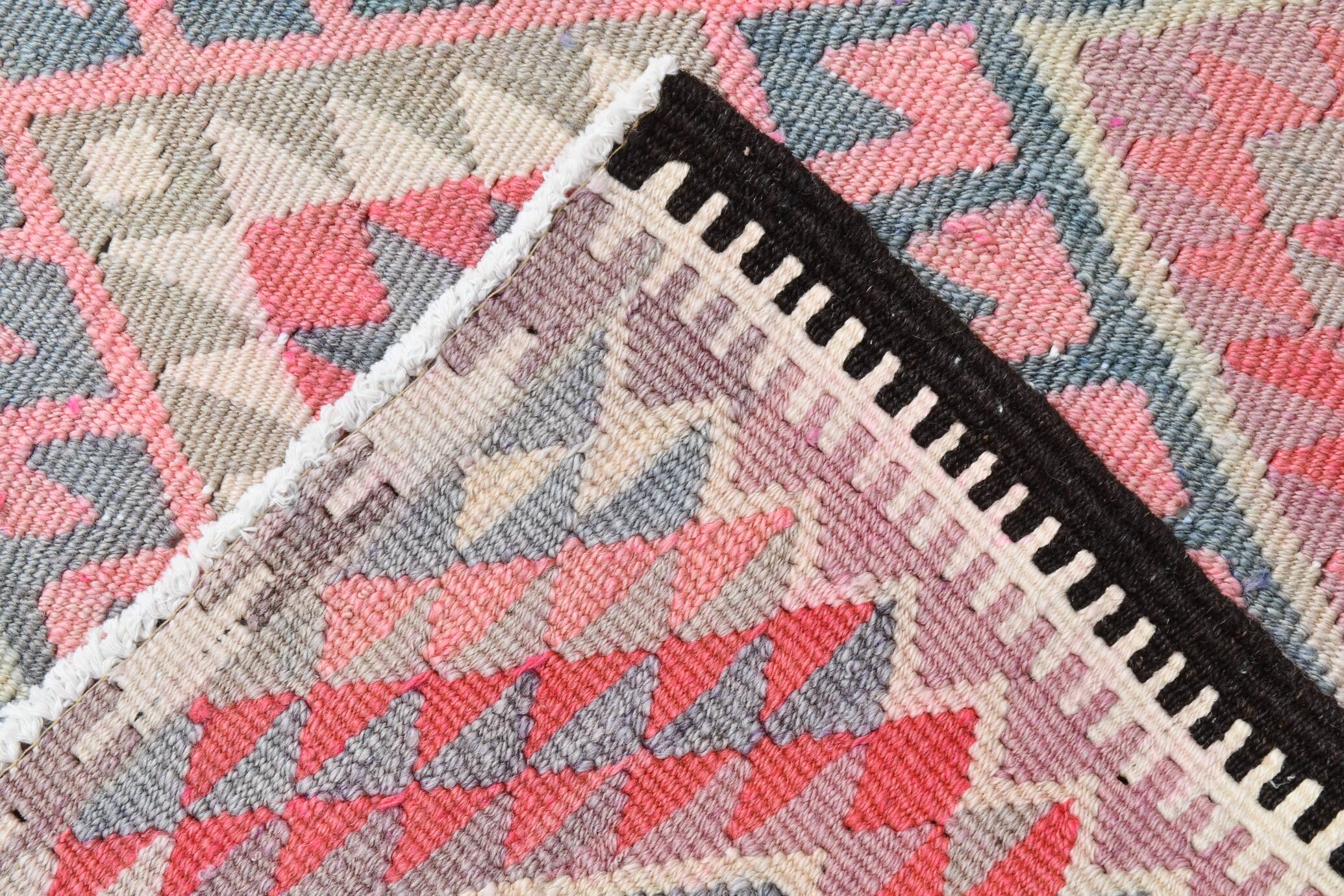 3x12 Soft Wool Pink Oriental Vintage Kilim Runner Rug