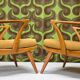 Pair of vintage Scandinavian armchairs 1960 curved beech