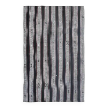 1970s Vintage Turkish Handmade Wool Cotton Gray Kilim Rug 191x311