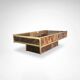 Burl wood and brass metal coffee table with integrated bar by Maison Lancel