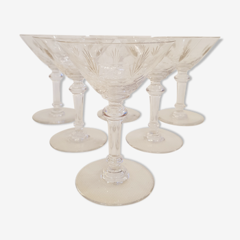 6 Baccarat crystal champagne cups, around 1920