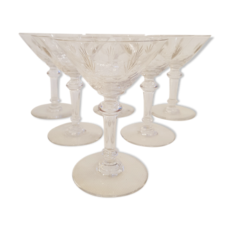 6 Baccarat crystal champagne cups, around 1920