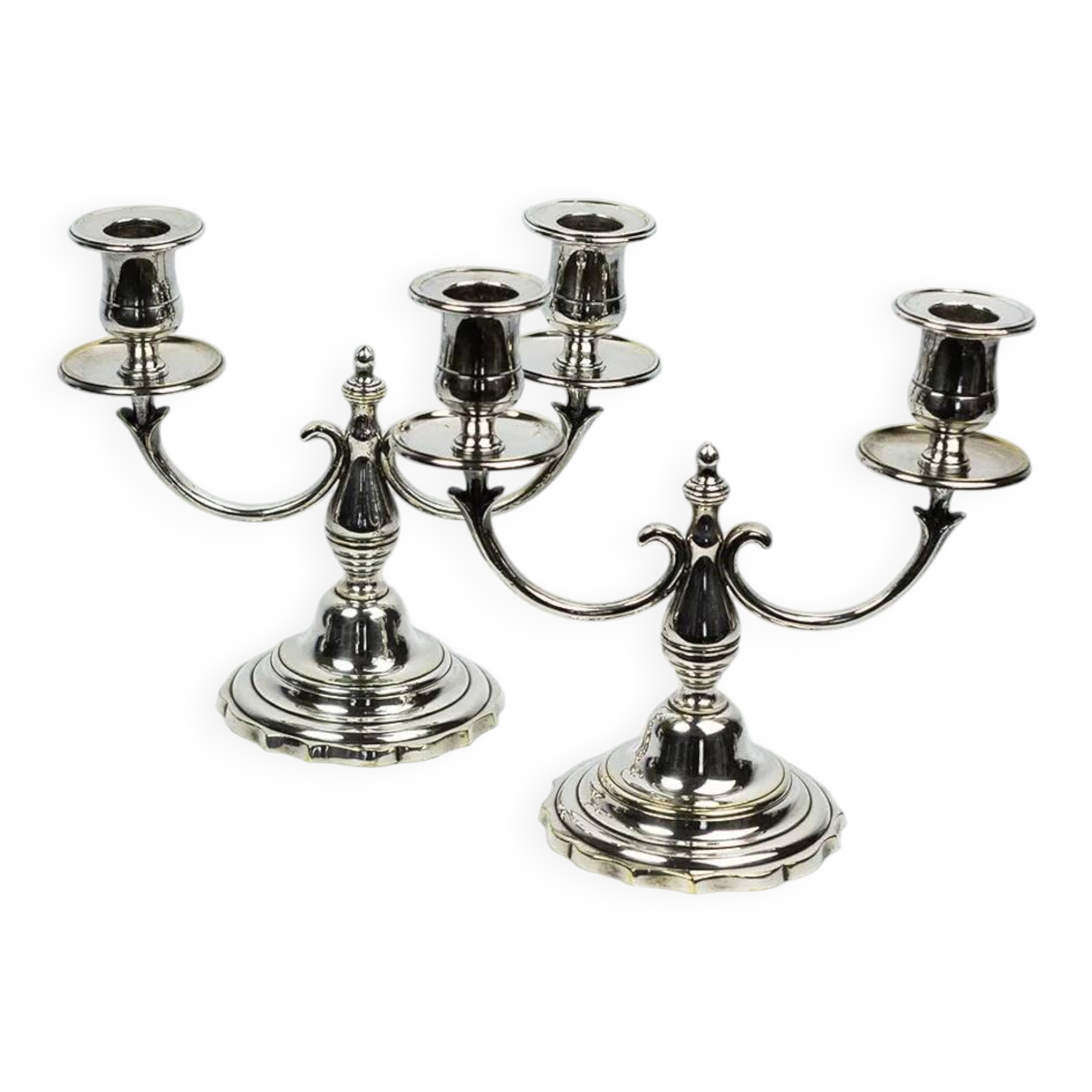Pair of candlesticks | antique two-armed candelabra in silver-plated metal
