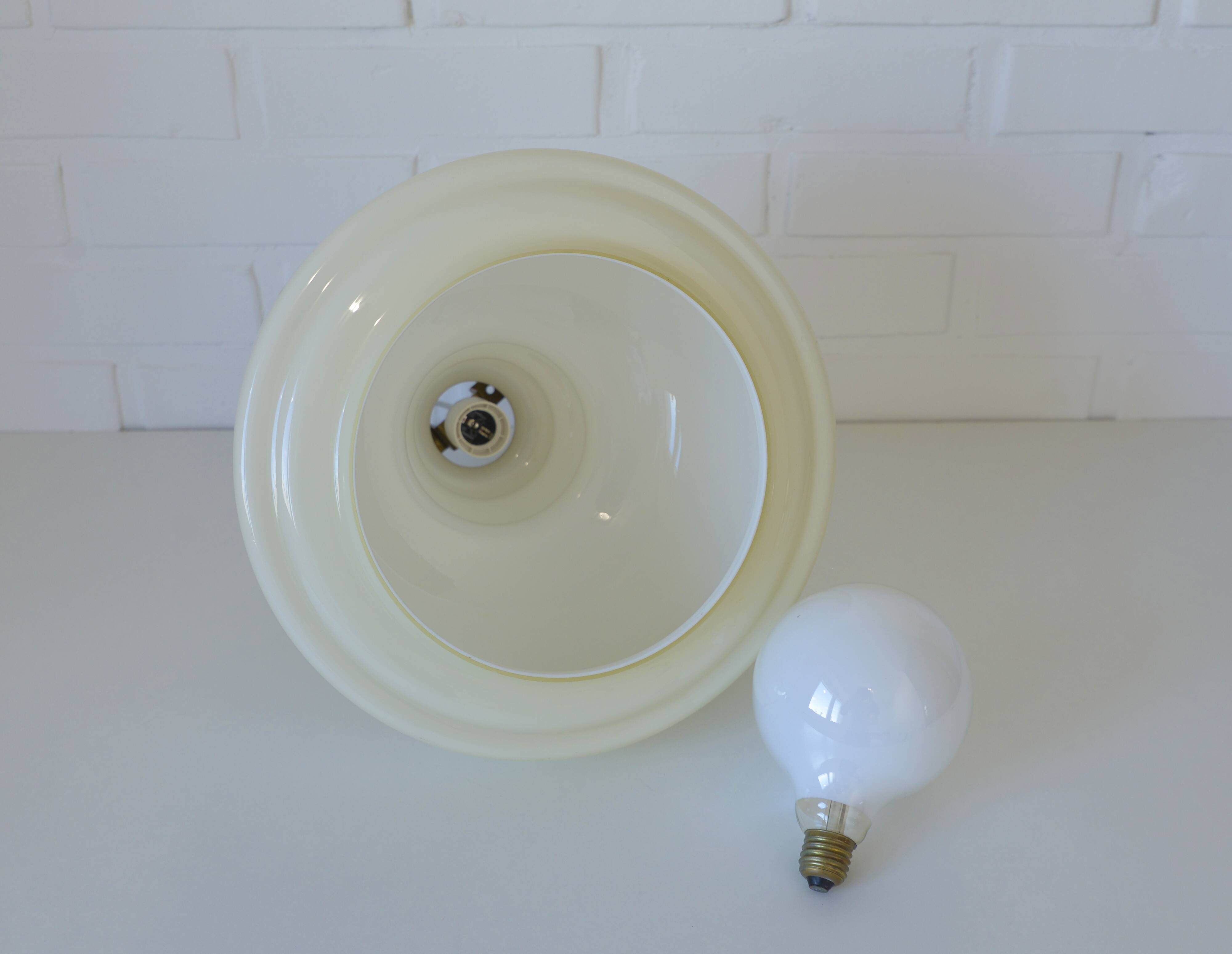 Vintage Ceiling Light Beige Glass Semi Flush Mount Lighting Redesign 1970's