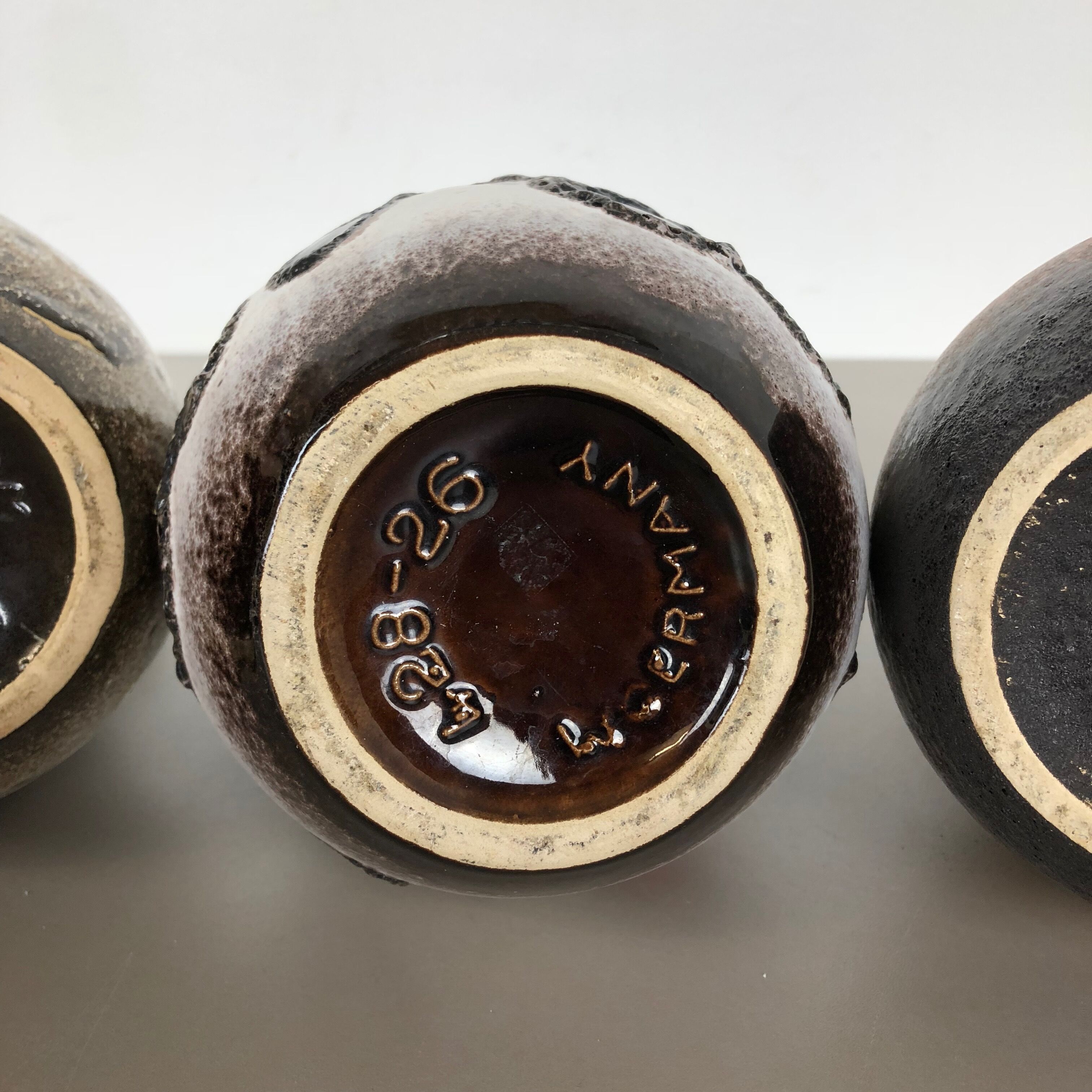 Set of three 1970s pottery fat lava "vienna" vases made by Scheurich, Germany