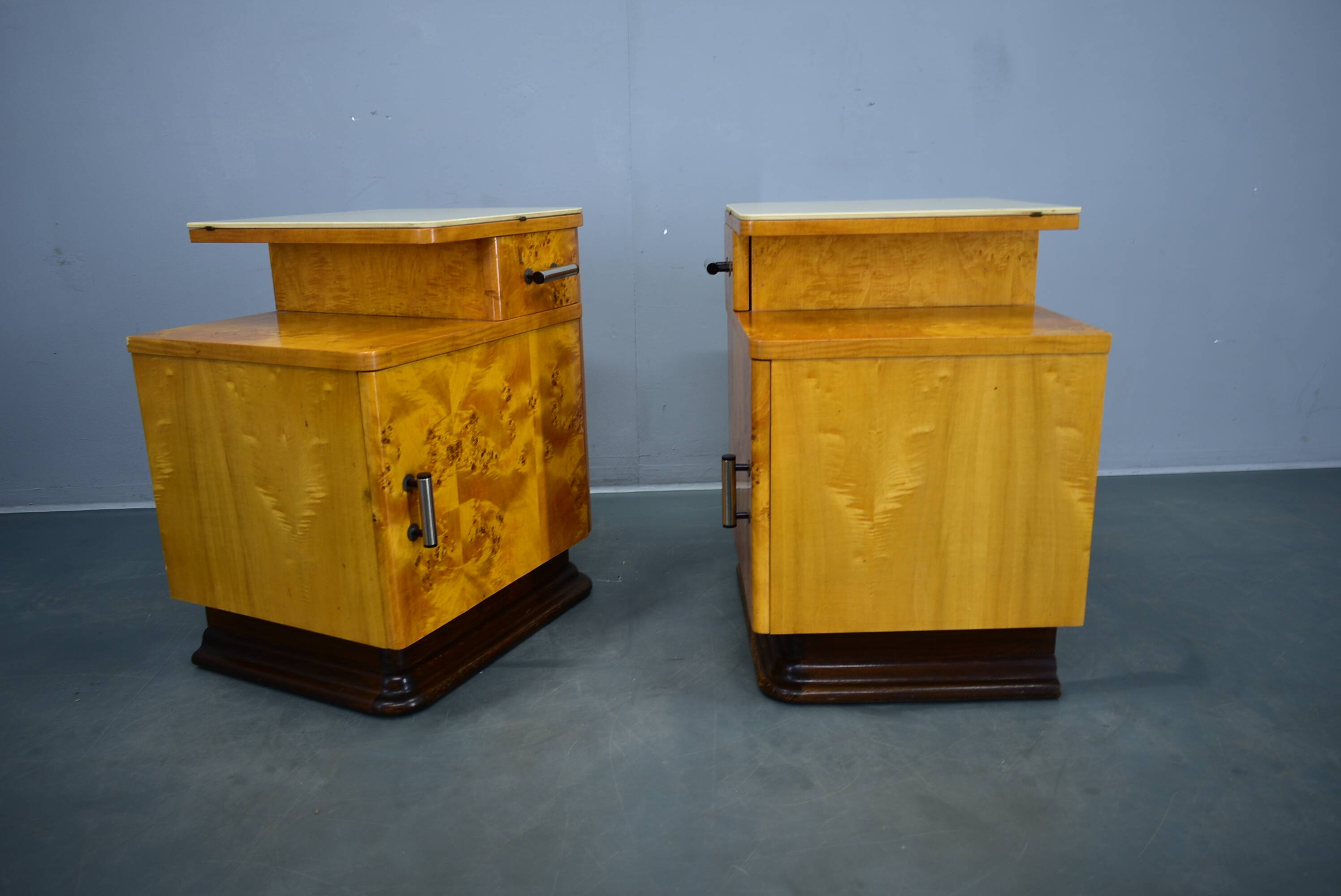 1940s set of bedside tables by Jindrich Halabala, Czechoslovakia
