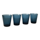 Set of 4 translucent blue water glasses base in very thick glass, sixties model, Vereco FR
