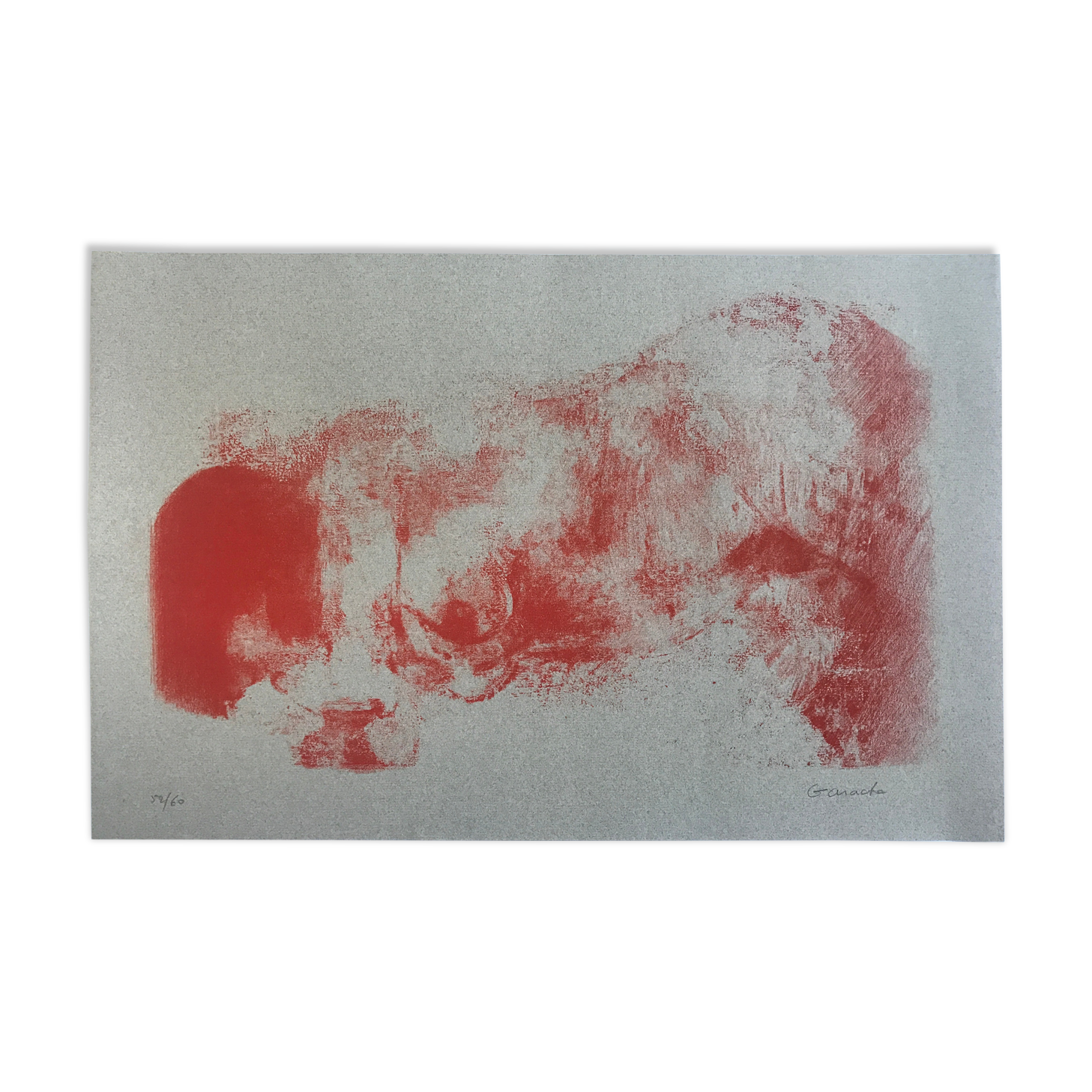 Original lithograph on Ingres paper signed by Claude GARACHE, Suite Vermillon V, 1981