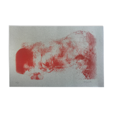 Lithographie originale sur papier ingres signée de Claude Garache, suite vermillon v, 1981