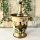 Cloisonne Ice Bucket, Vintage French Peach Enamel Pheasant Floral Desi