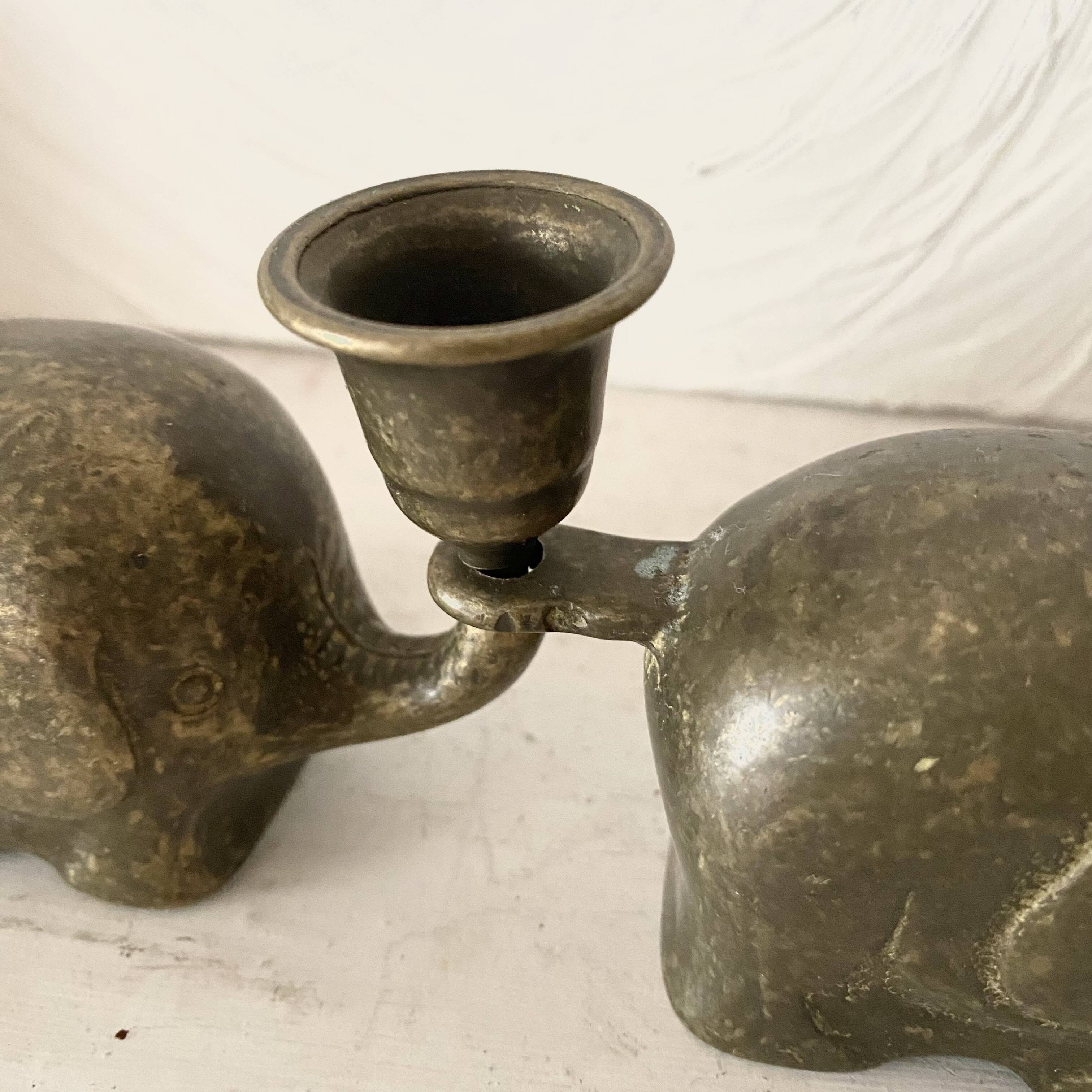 Vintage brass elephant candlestick holders, 1960s/70s.