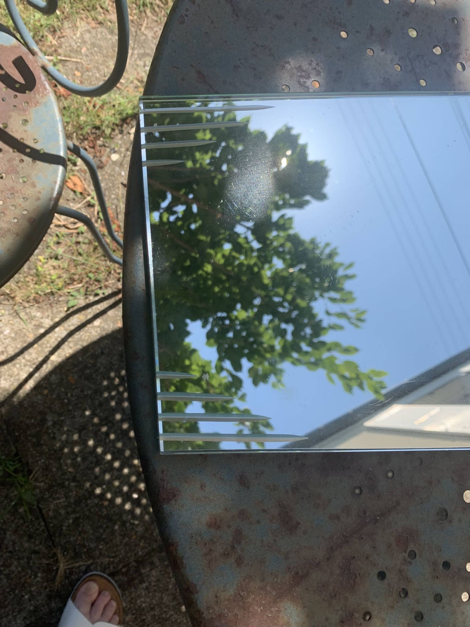 Miroir, centre de table, à poser, biseaute et ciselé, art deco