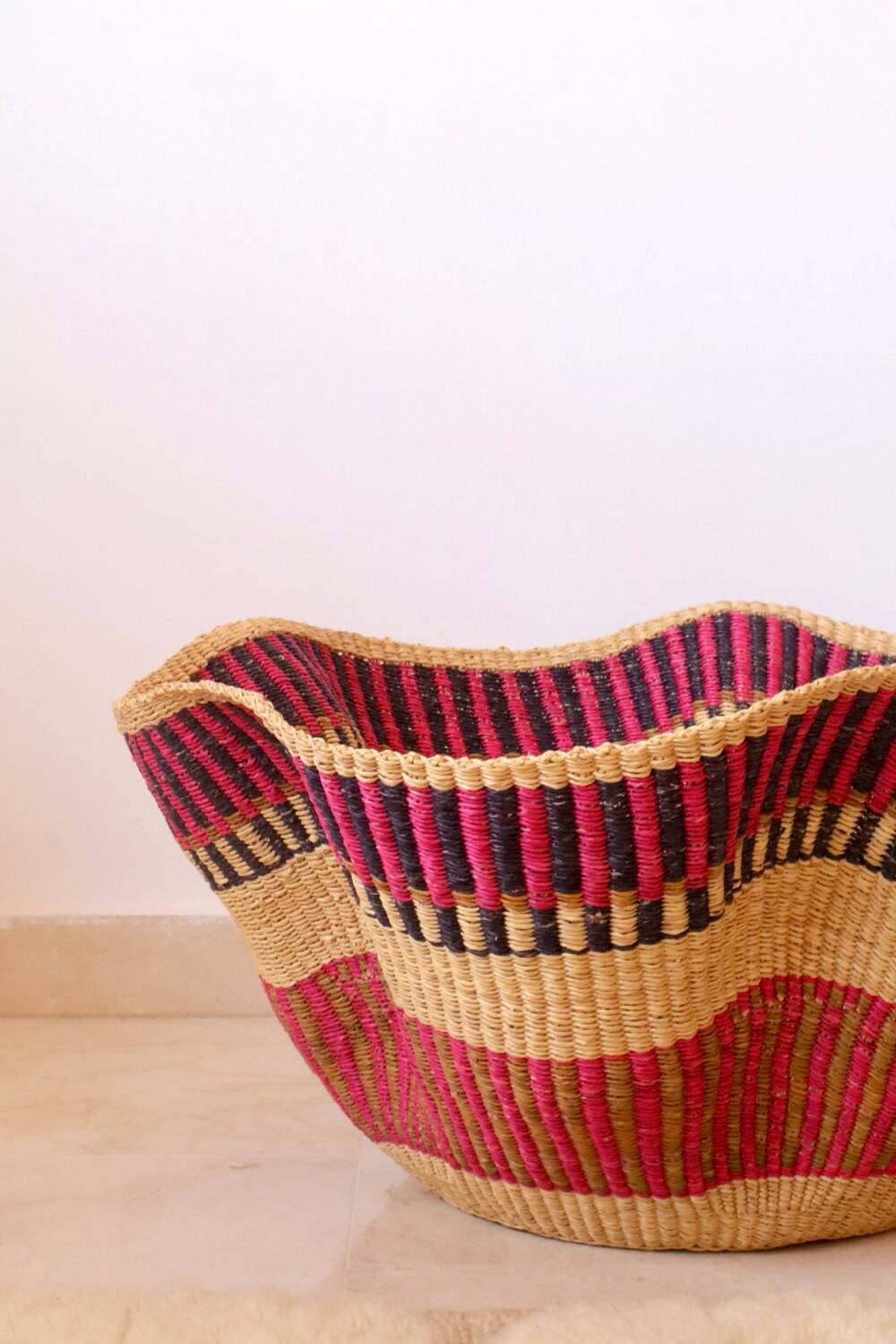 African Bolga Basket Hanging Basket Handmade Colorful Bohemian