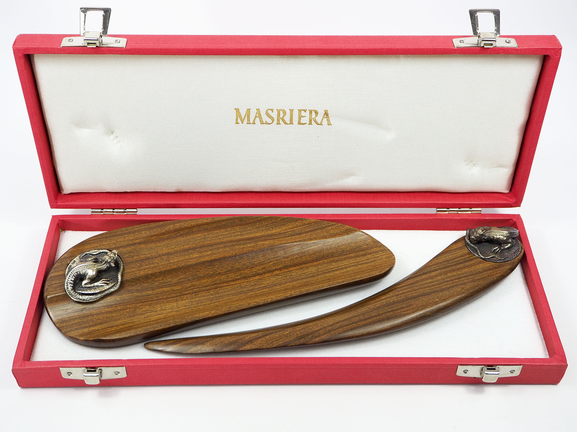 Set for office "Masriera" in silver and exotic wood, mid-century