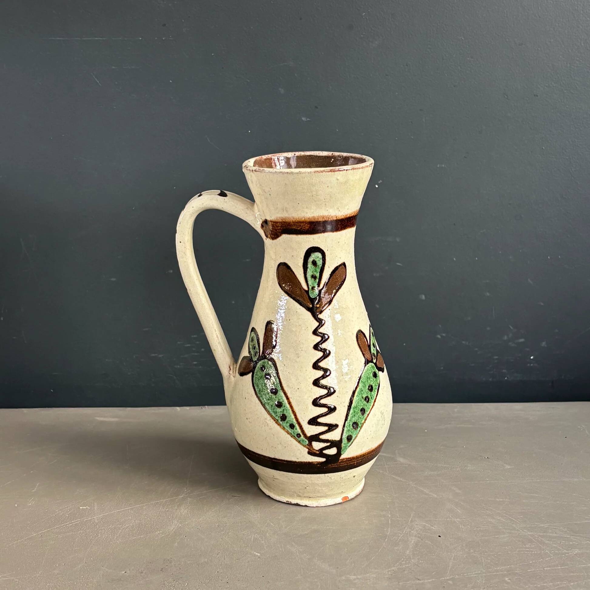 Vintage ceramic vase with handle, glazed with patterns - Ref 1280