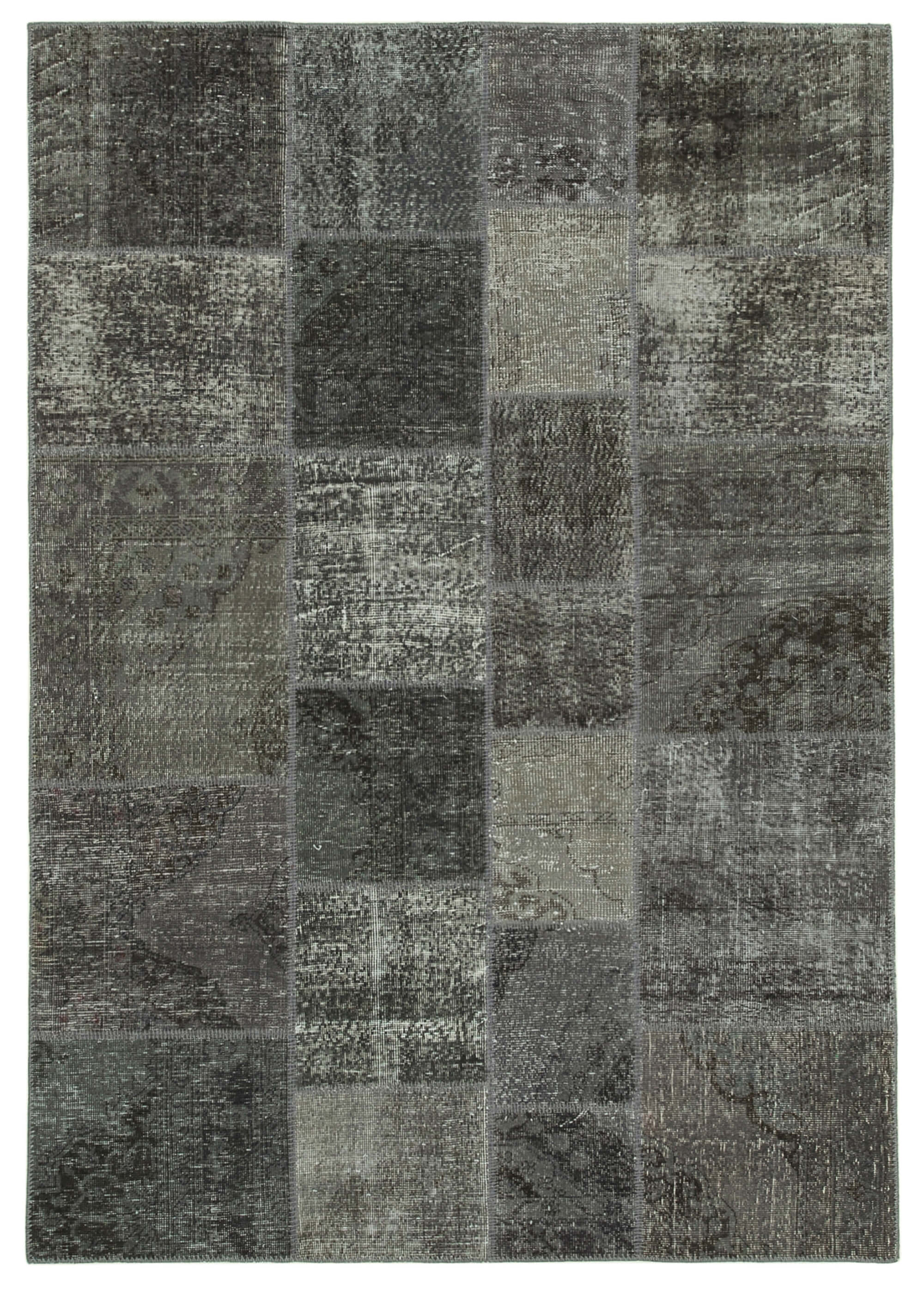 Handmade turkish overdyed 170 cm x 245 cm grey patchwork carpet