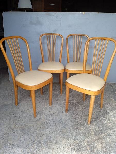 4 designer chairs in bent beech ep 1950 Italy