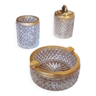 1950s Baccarat crystal and gold-plated metal smoker's kit
