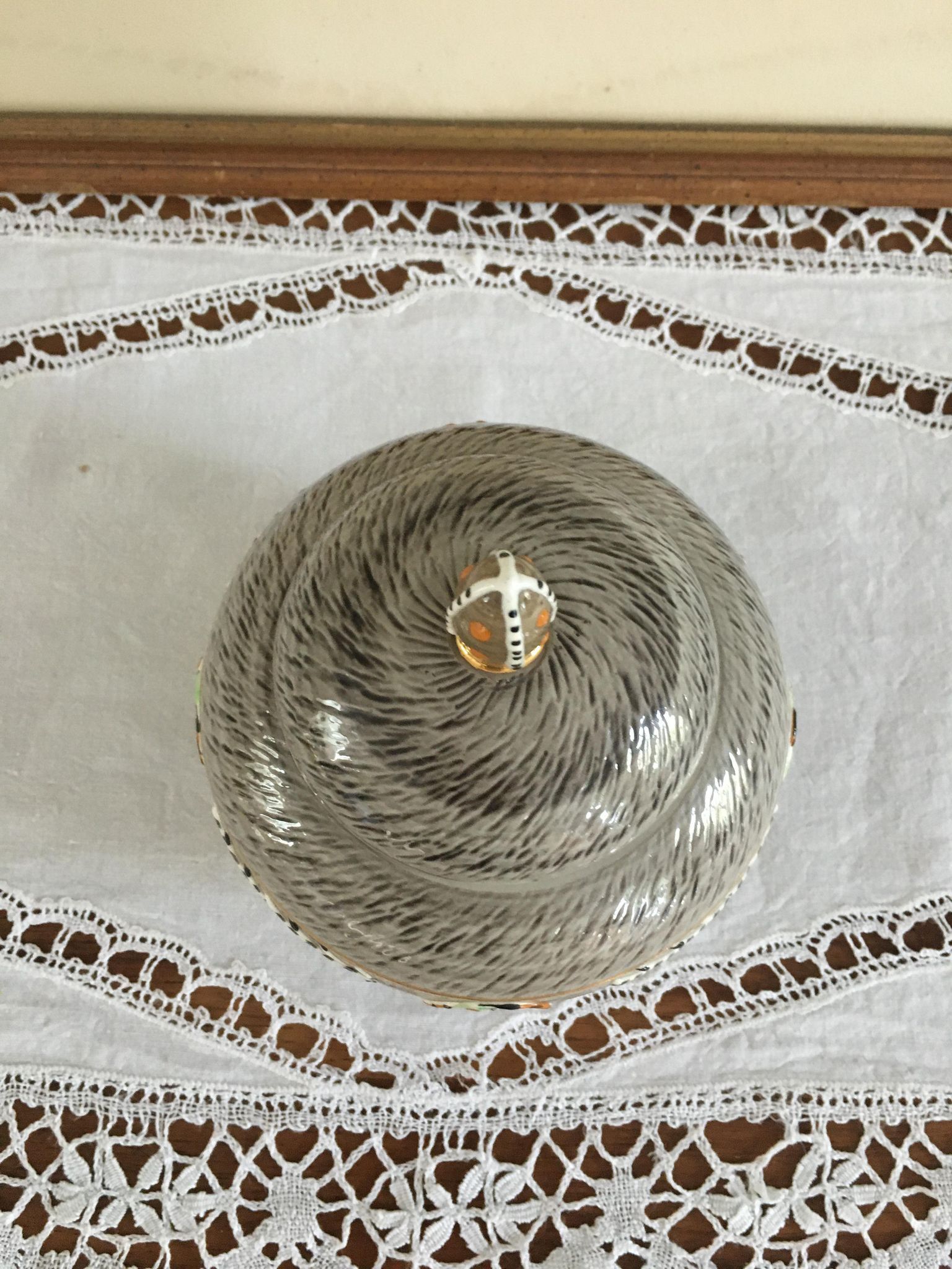 Waillault 1960 speckled stoneware sugar bowl Made in France