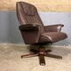Vintage swivel armchair wood leather Hjort Knudsen