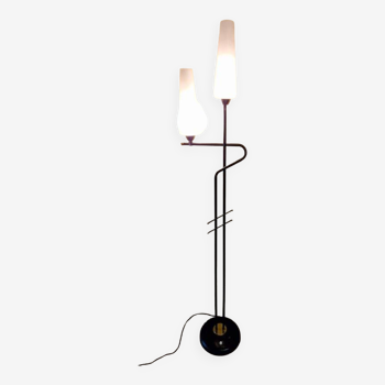 Two-light floor lamp - Maison Arlus - In black and gold lacquered metal, glass spindle globes