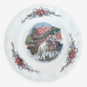 Sarreguemines porcelain plate horse illustration