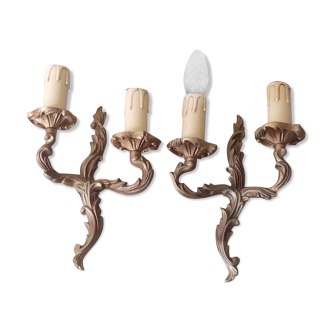 Pair of wall lamps, Louis XV style rocaille in brass, vintage 60's
