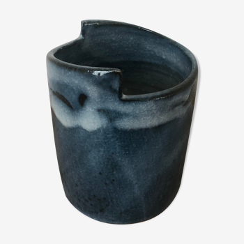 Vase bleu vintage en grès vernissé
