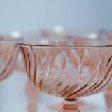 Set of 6 cups champagne rose vintage Rosaline pink swirl glass Arcoroc Luminarc France