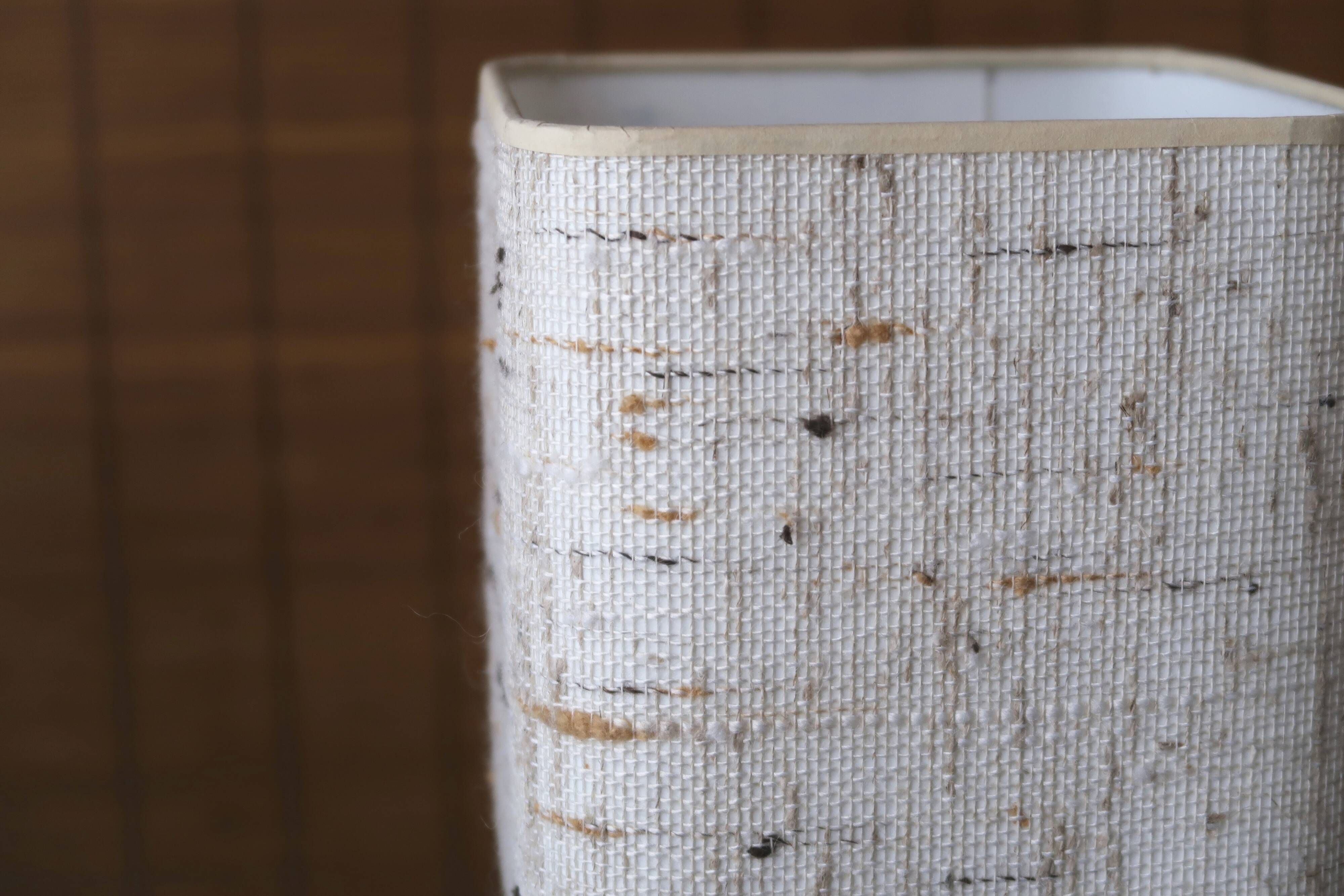 Lamp "ball" in blond wood, fabric lampshade, 70s