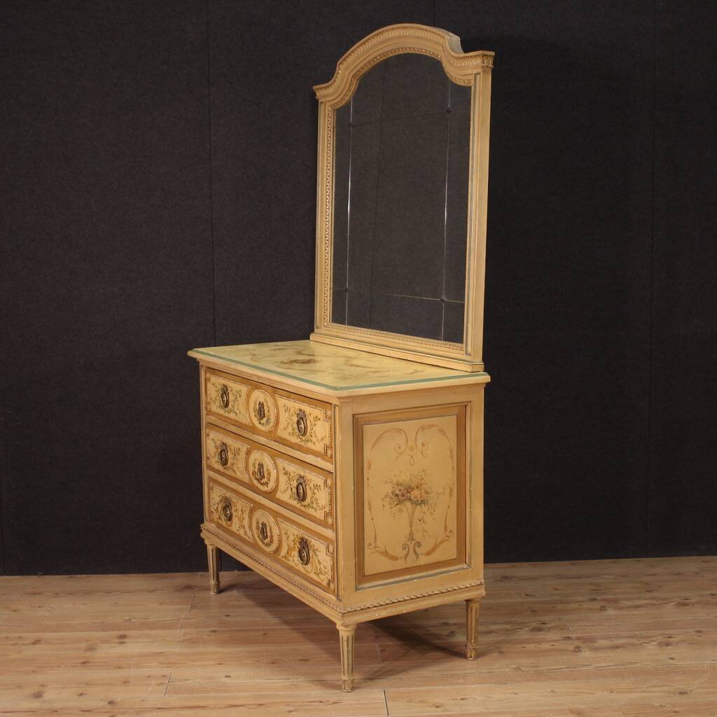 Commode en bois laqué avec miroir style Louis XVI