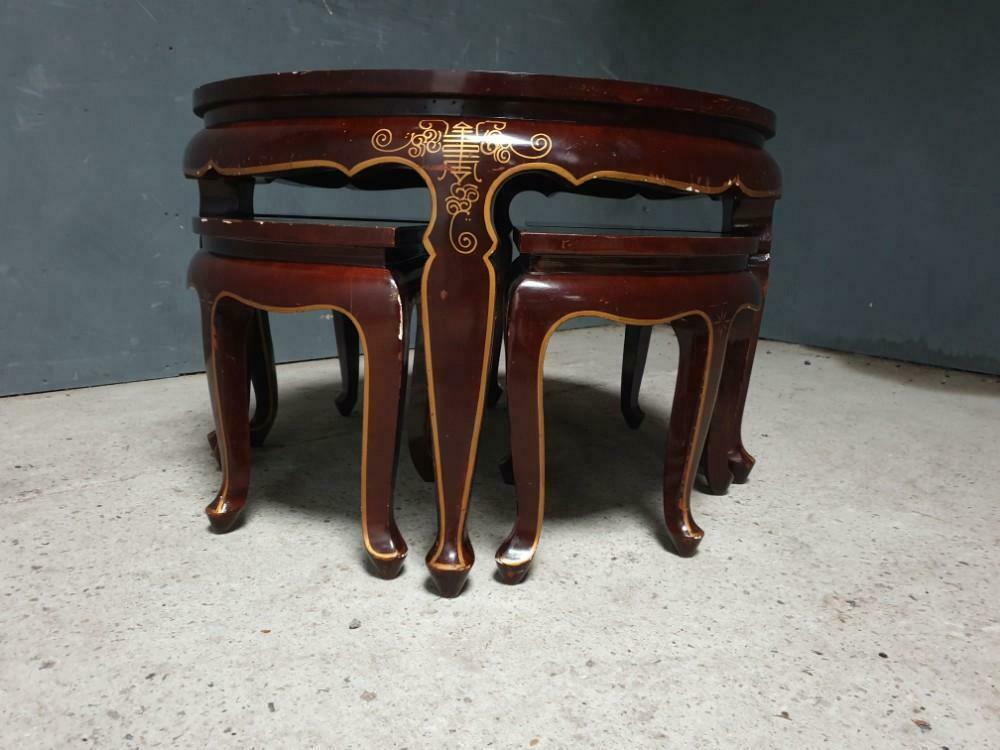 Antique Japanese coffee table with stools