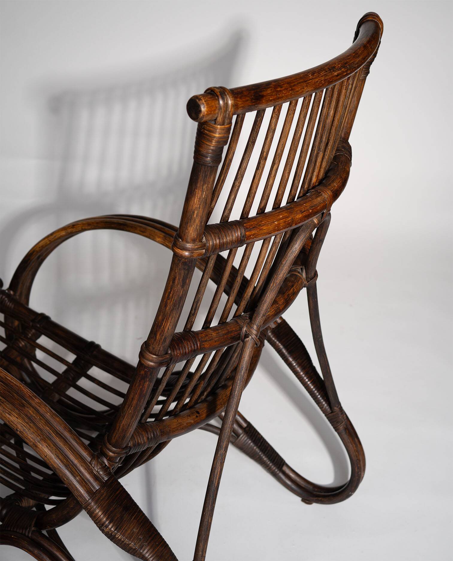 Pair of Sculptural Dutch Rattan Lounge Armchairs, Mid-Century Modern, 1960s