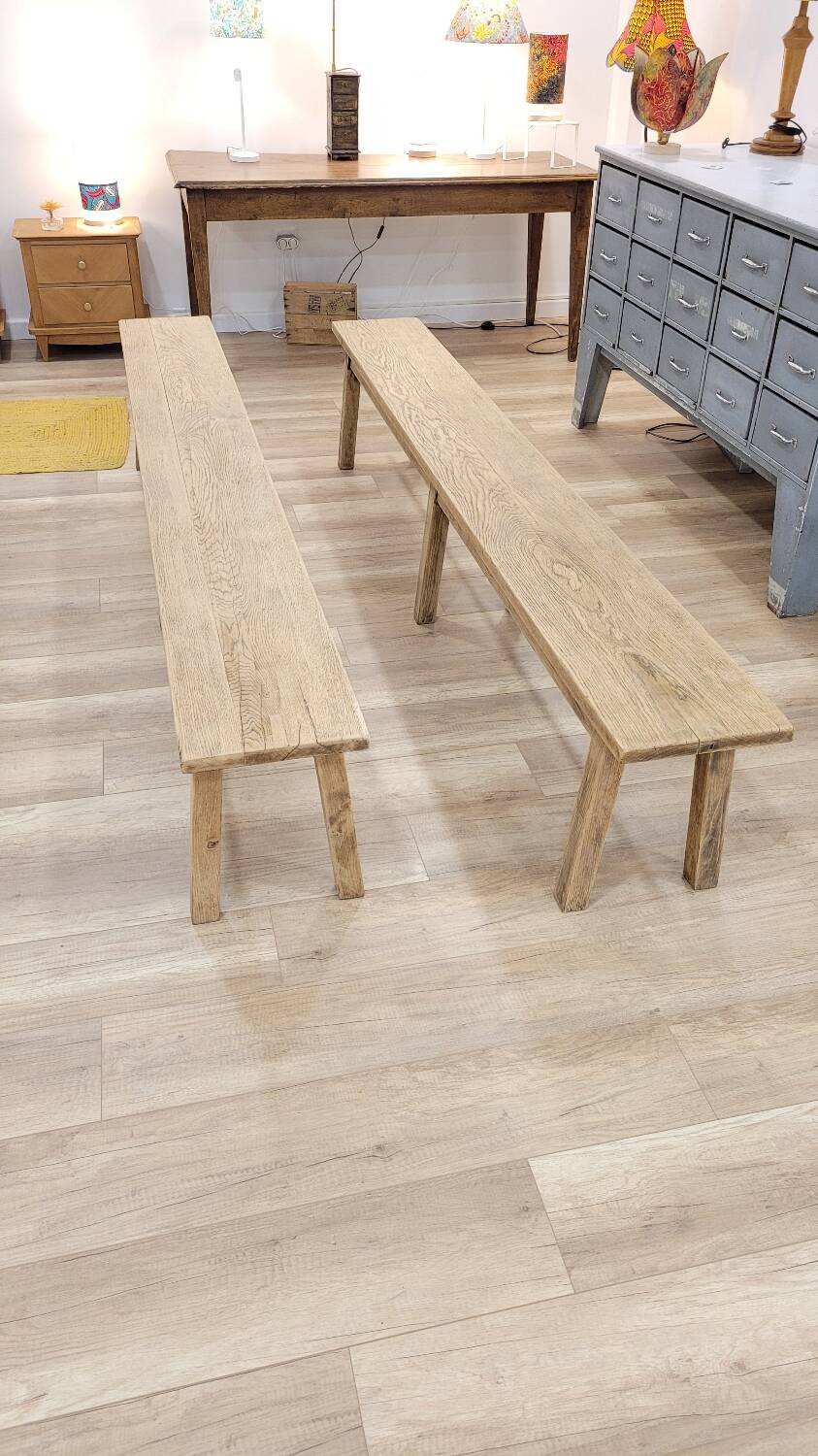 Two oak farm benches