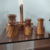 Vintage olive wood condiment service